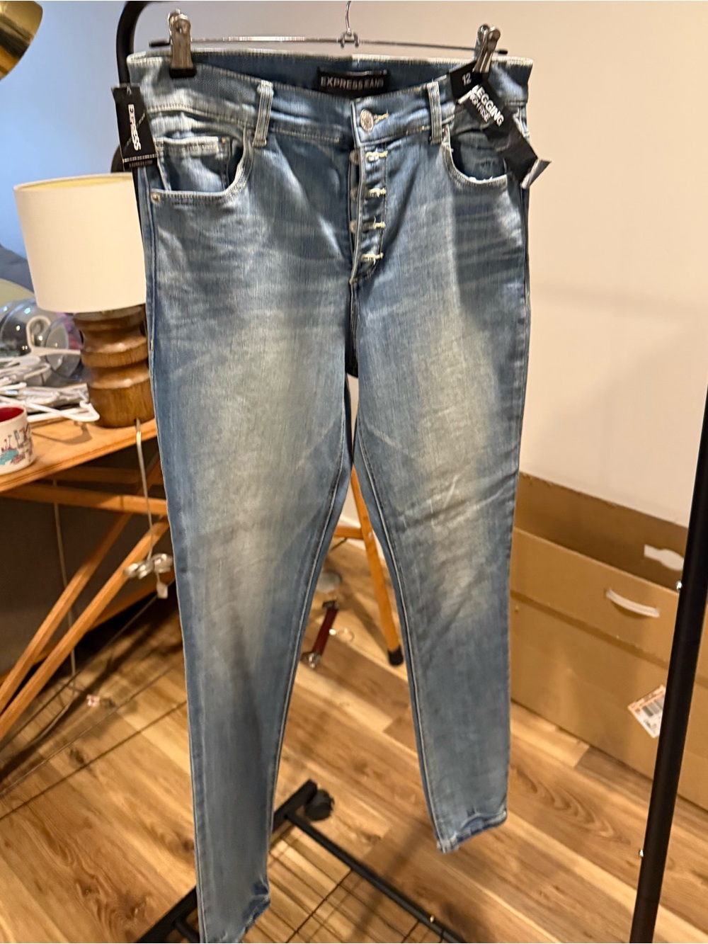 NWT Express Women’s High-ride Light Blue Button-Fly Skinny Jeans